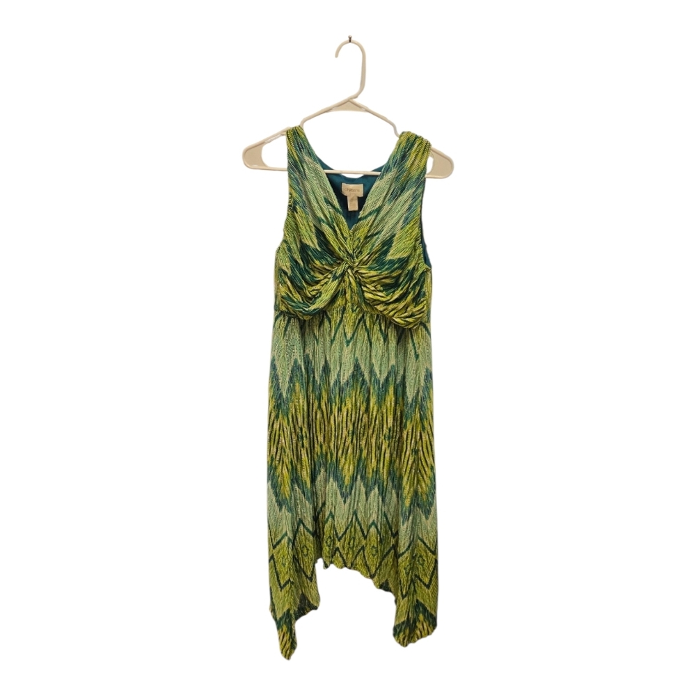 Chico's Asymmetrical Green Pattern Dress